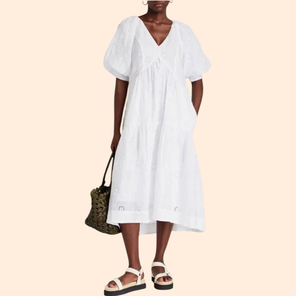 Frame White Broderie Midi Dress